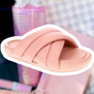 #335 New Cross Over Pink Women's Crisscross Puffy Padded Slides Sandals Shoes 6